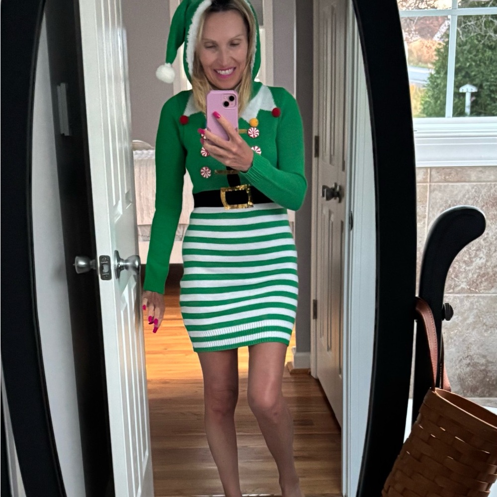 Forever 21 christmas festive green and White Striped Dress brand new with tags